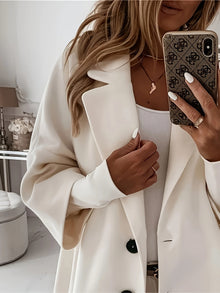 Vivienne Women's Apricot Coat – Elegant and Casual Fit with Classic Lapel Collar & Black Buttons