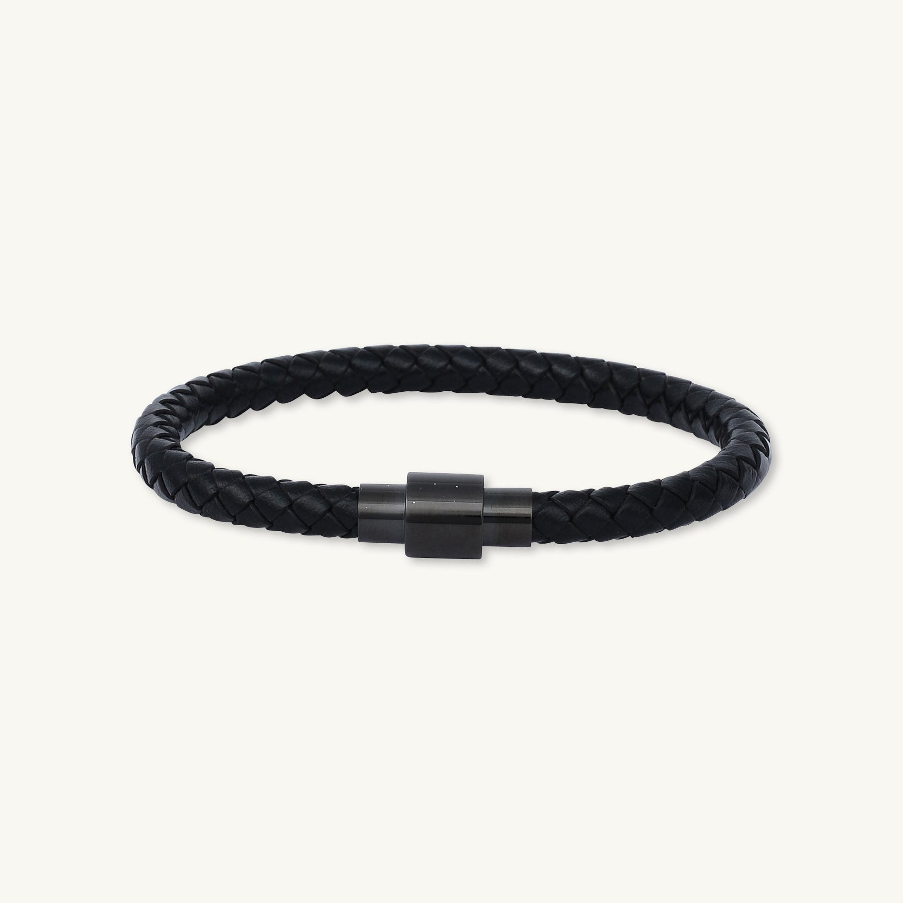 Classic Black Leather Magnetic Clasp Bracelet