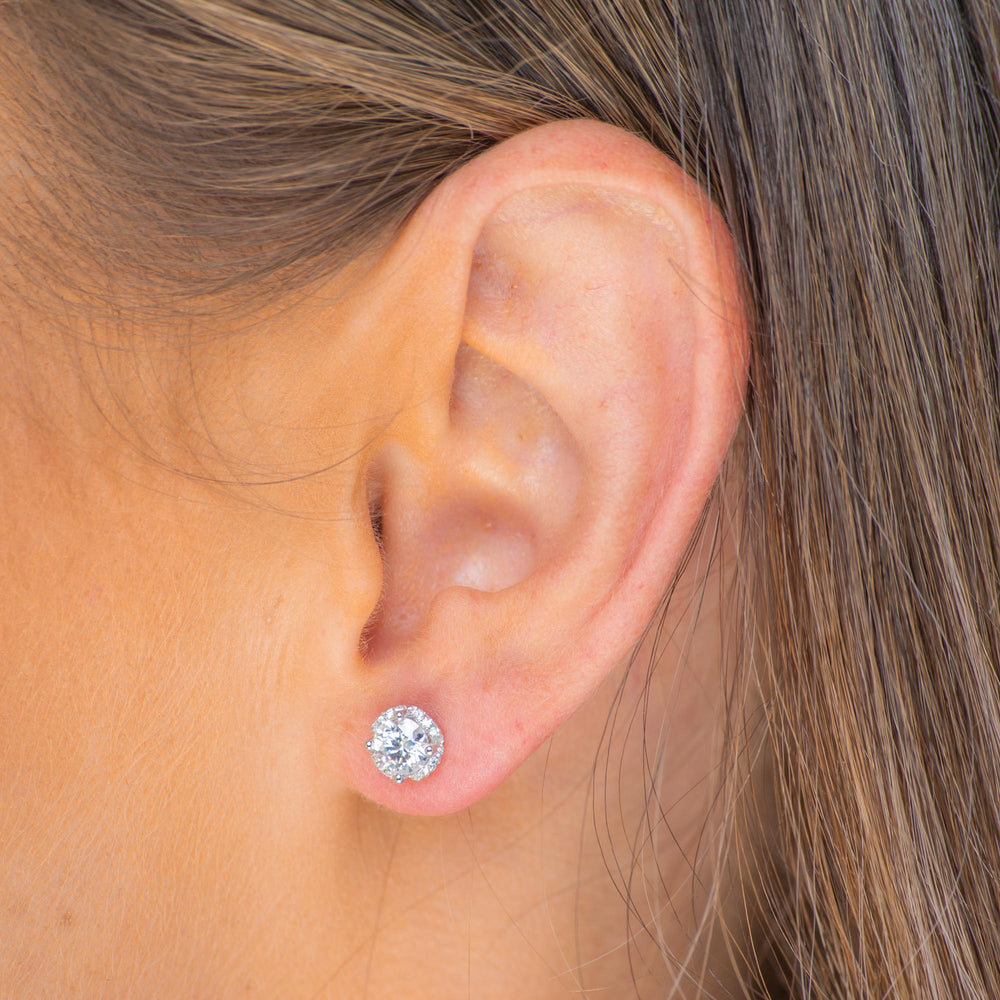 Clover Cushioned Halo Moissanite Stud Earrings  0.5+0.5 Carat
