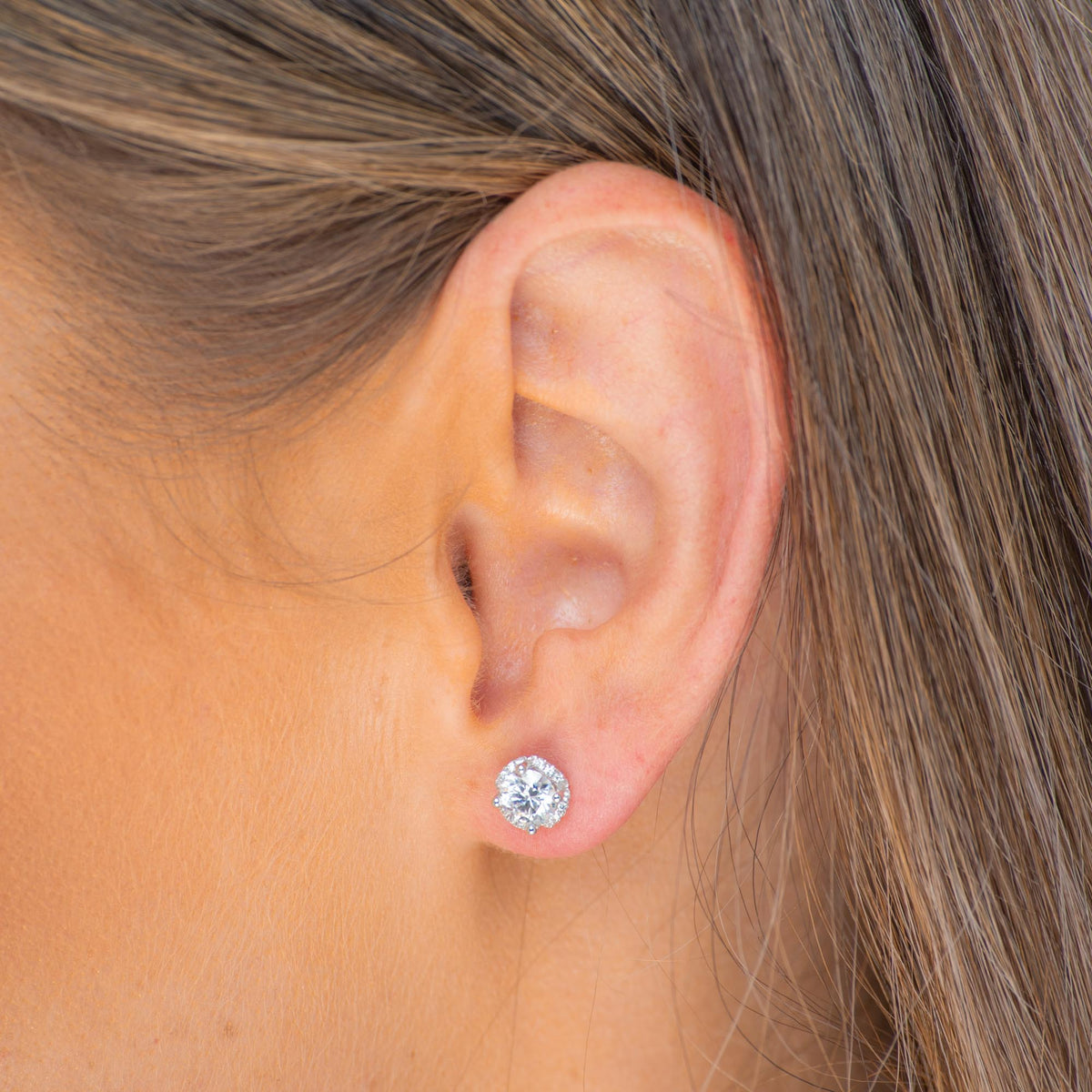 Clover Cushioned Halo Moissanite Stud Earrings  0.5+0.5 Carat