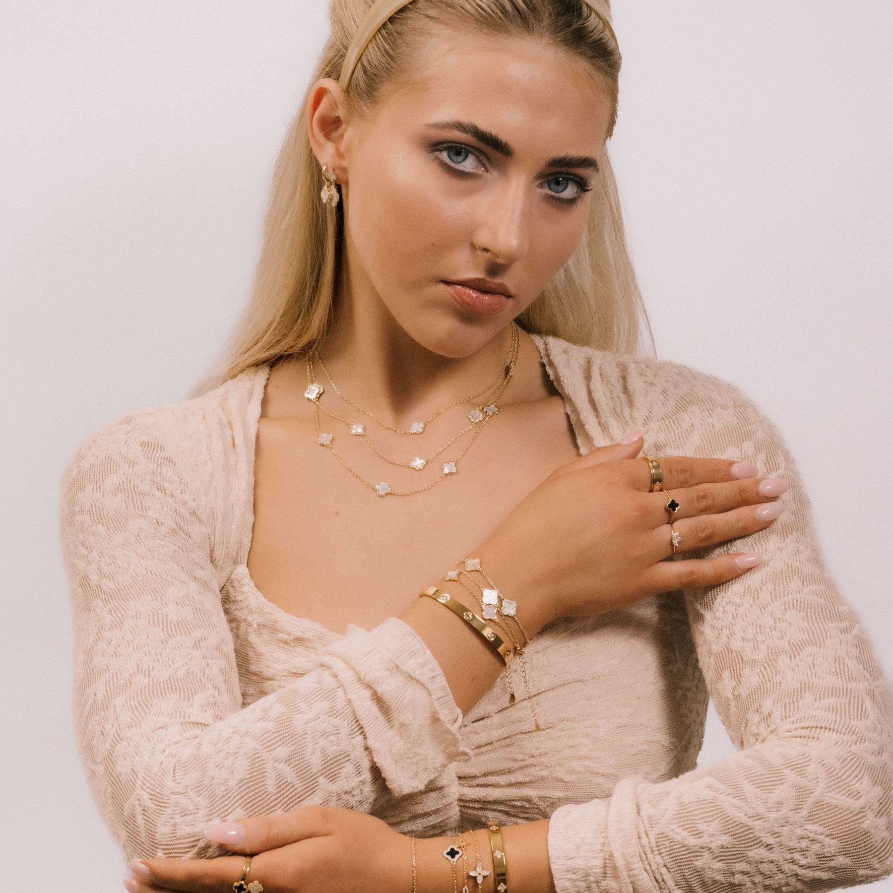 Clover Mother Of Pearl Huggie Earrings