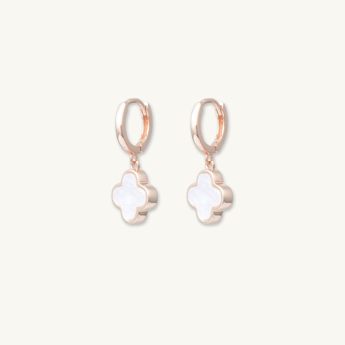 Clover Mother Of Pearl Huggie Earrings