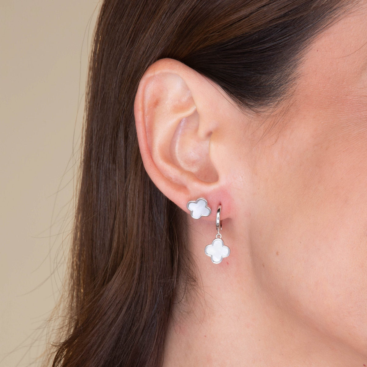 Clover Mother Of Pearl Huggie Earrings