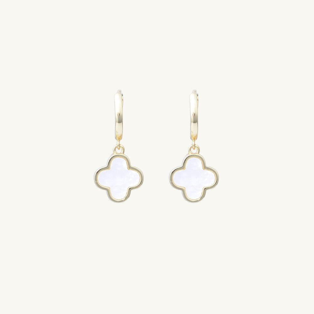 Clover Mother Of Pearl Huggie Earrings