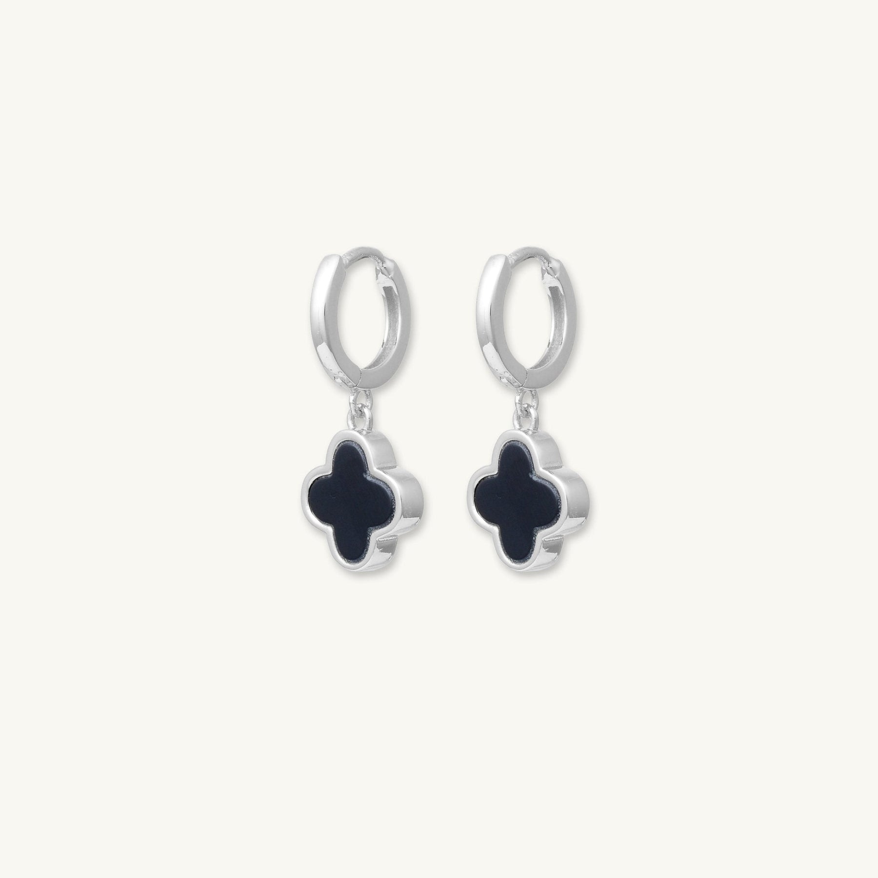 Clover Onyx Huggie Hoop Earrings