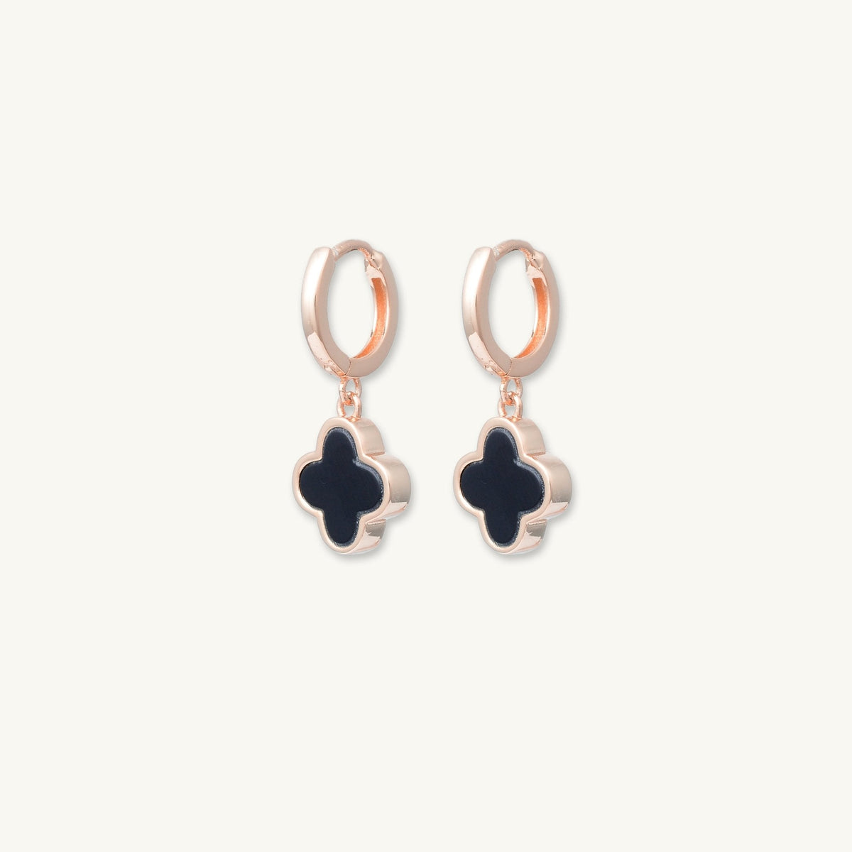 Clover Onyx Huggie Hoop Earrings