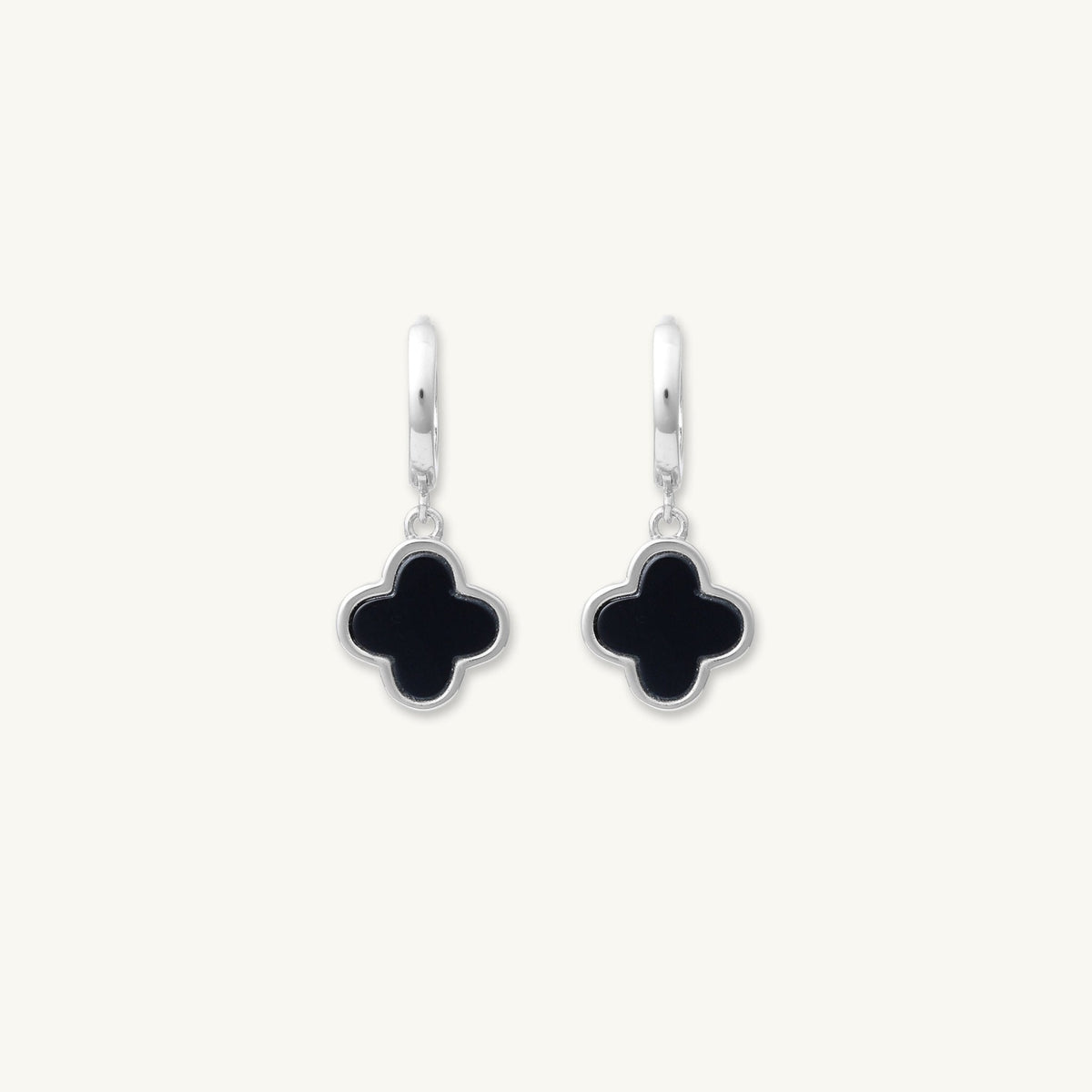 Clover Onyx Huggie Hoop Earrings