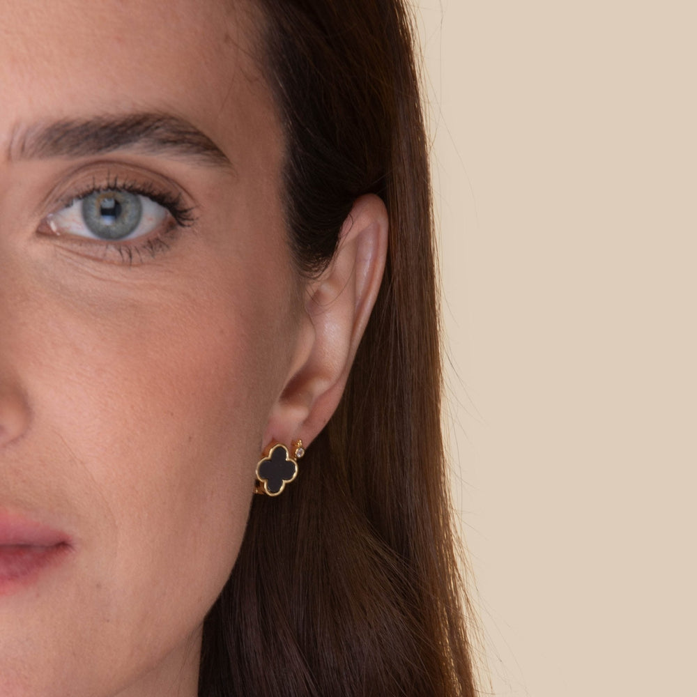 Clover Onyx Huggie Earrings