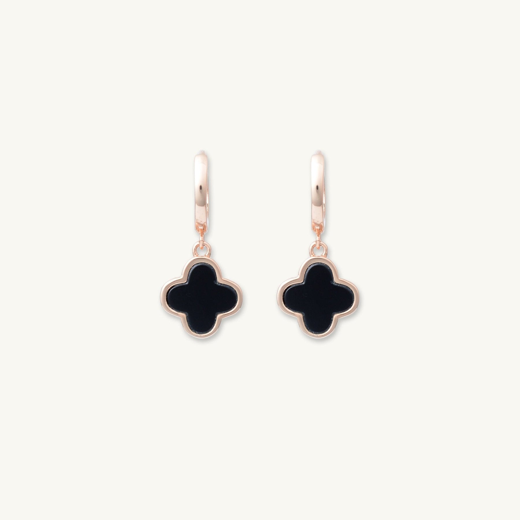 Clover Onyx Huggie Hoop Earrings