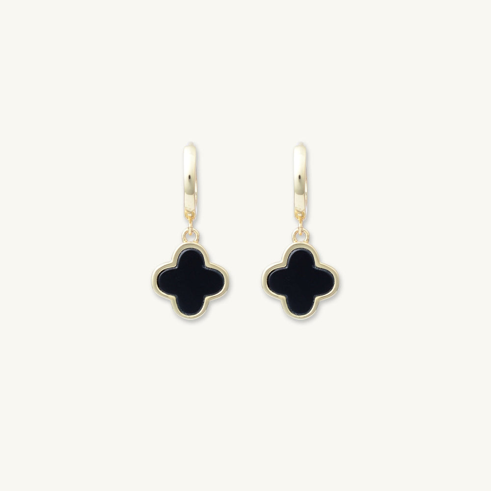Clover Onyx Huggie Hoop Earrings