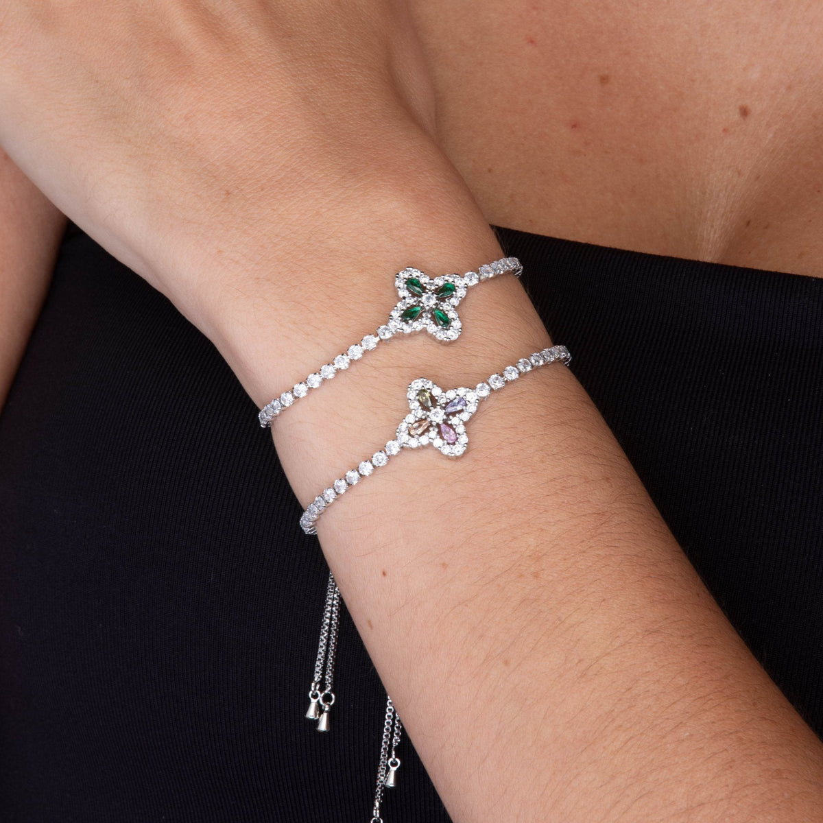 Clover Tennis Rainbow Zirconia Chain Bracelet