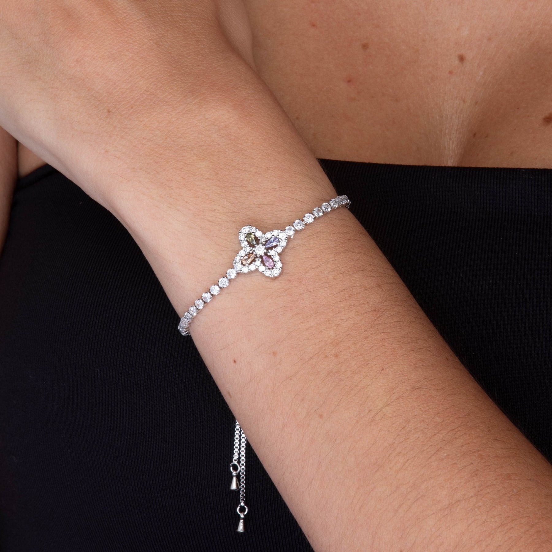 Clover Tennis Pink Zirconia Chain Bracelet