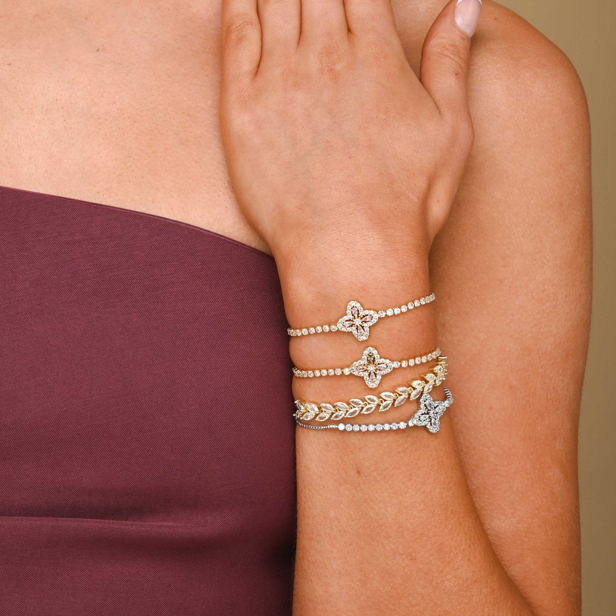 Clover Tennis Pink Zirconia Chain Bracelet