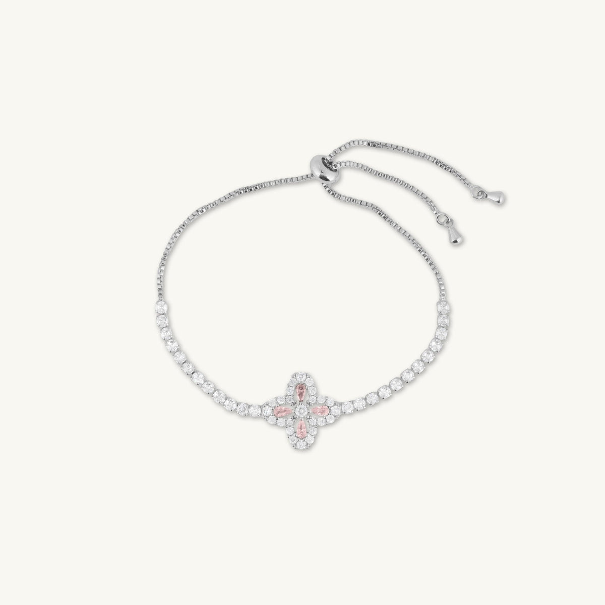 Clover Tennis Pink Zirconia Chain Bracelet
