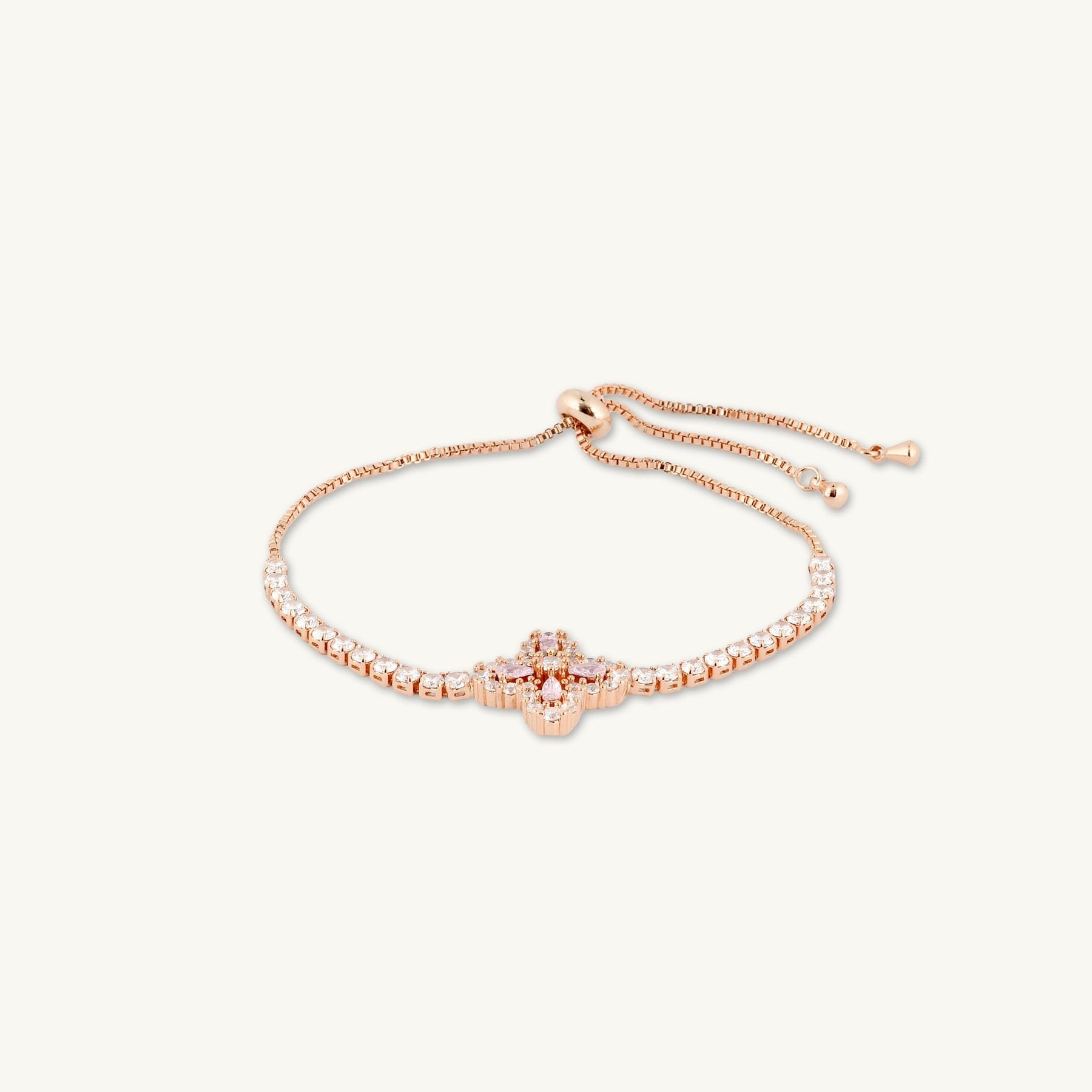 Clover Tennis Pink Zirconia Chain Bracelet