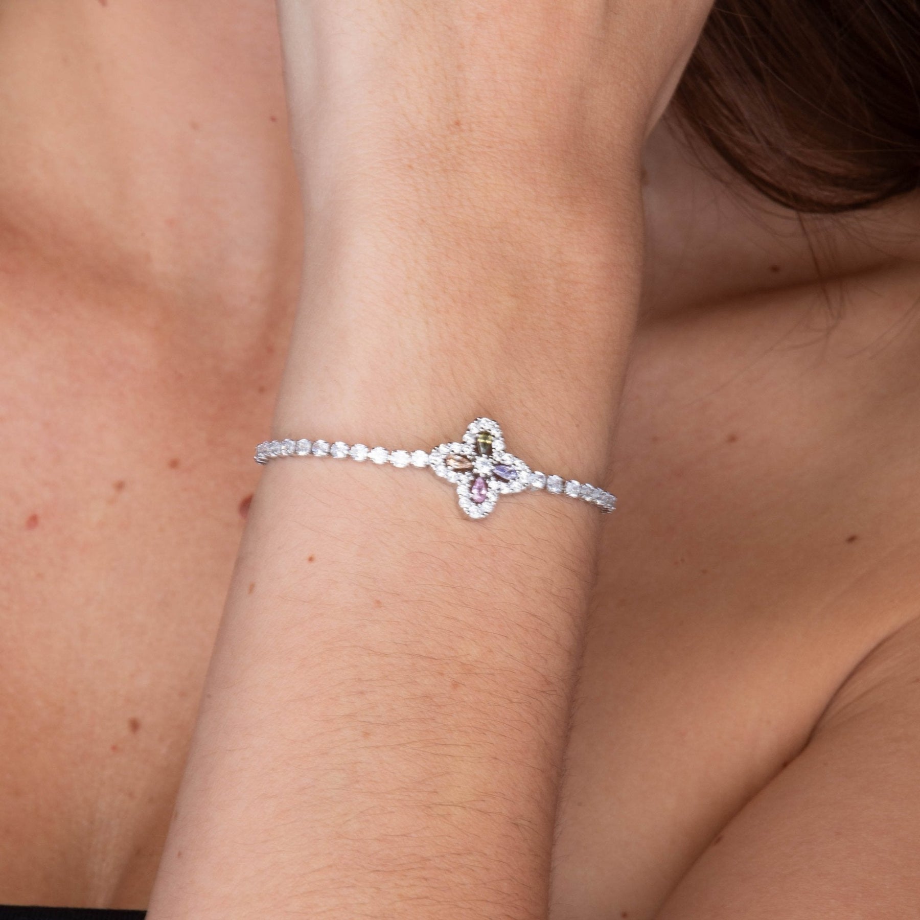 Clover Tennis Pink Zirconia Chain Bracelet