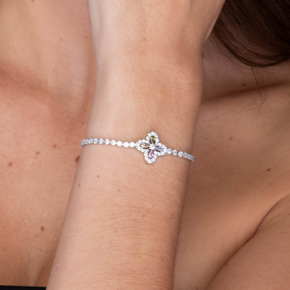 Clover Tennis Rainbow Zirconia Chain Bracelet