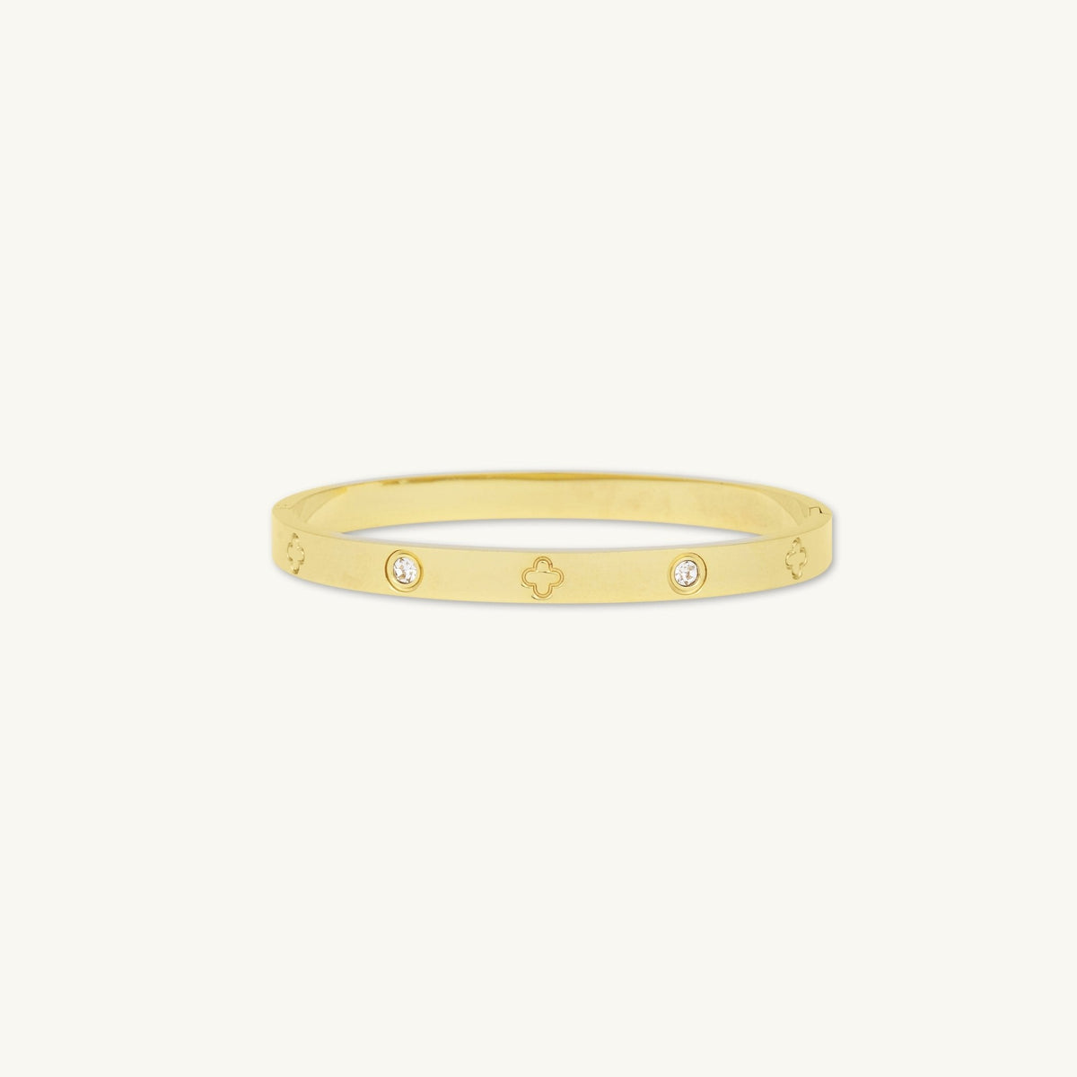 Clover Zirconia Hinged Bangle Bracelet