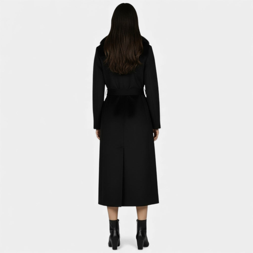 Long Wool Coat with Fur Collar