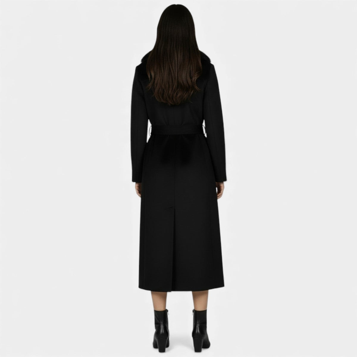 Long Wool Coat with Fur Collar