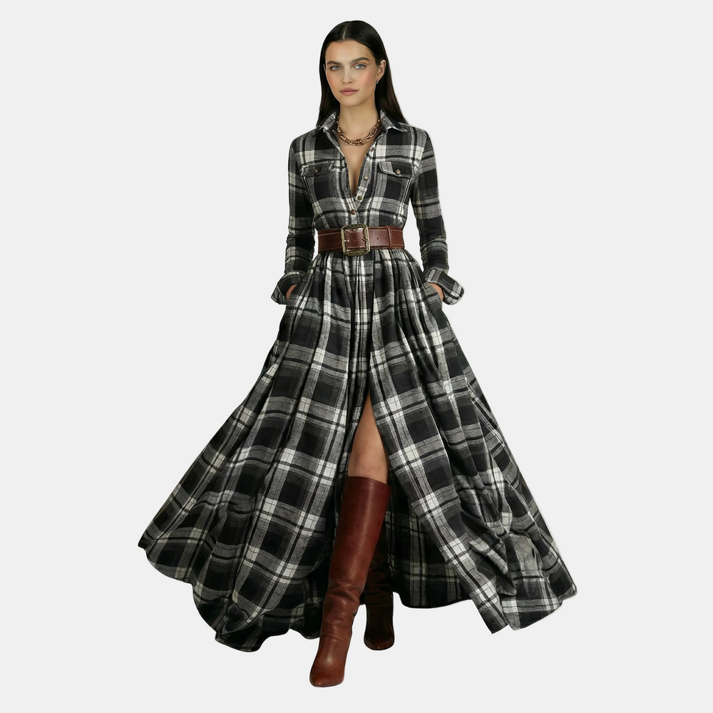 Women's Retro Dress - Long Sleeve and Belt