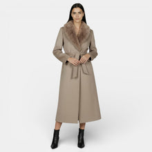 Long Wool Coat with Fur Collar