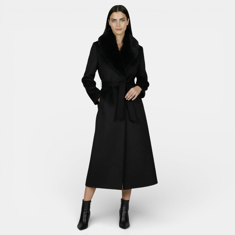 Long Wool Coat with Fur Collar