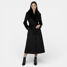 Long Wool Coat with Fur Collar