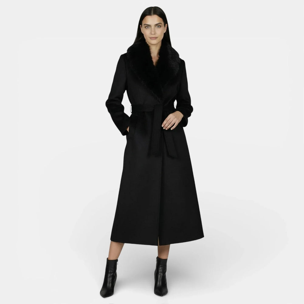 Long Wool Coat with Fur Collar