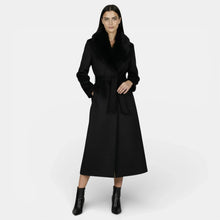 Long Wool Coat with Fur Collar
