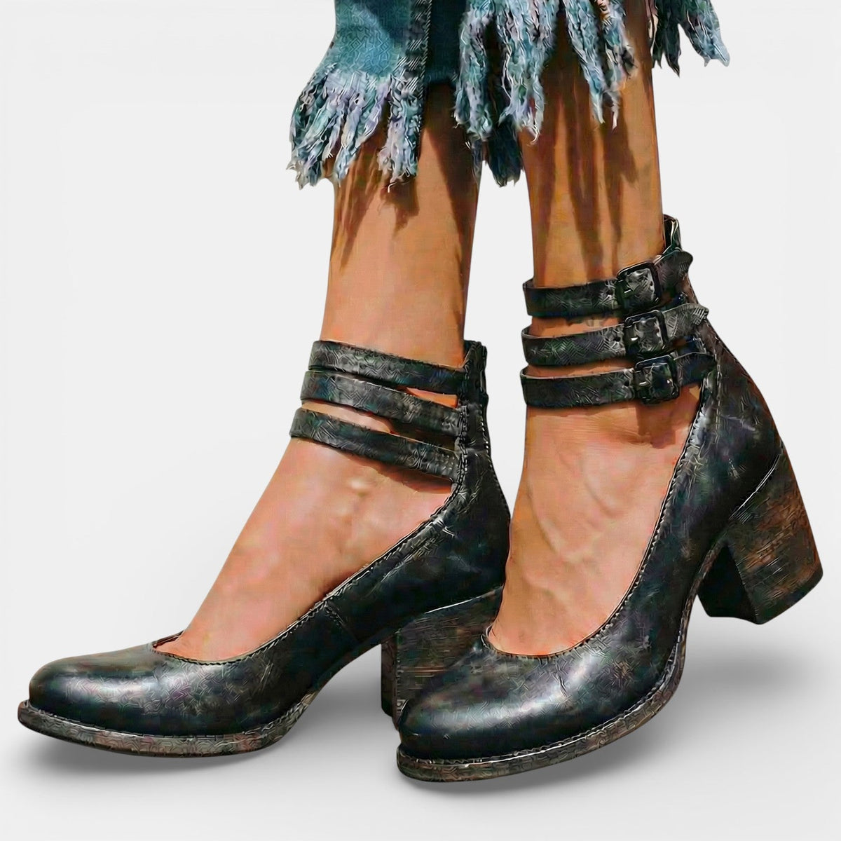 Women's Leather Block-Heel Sandals