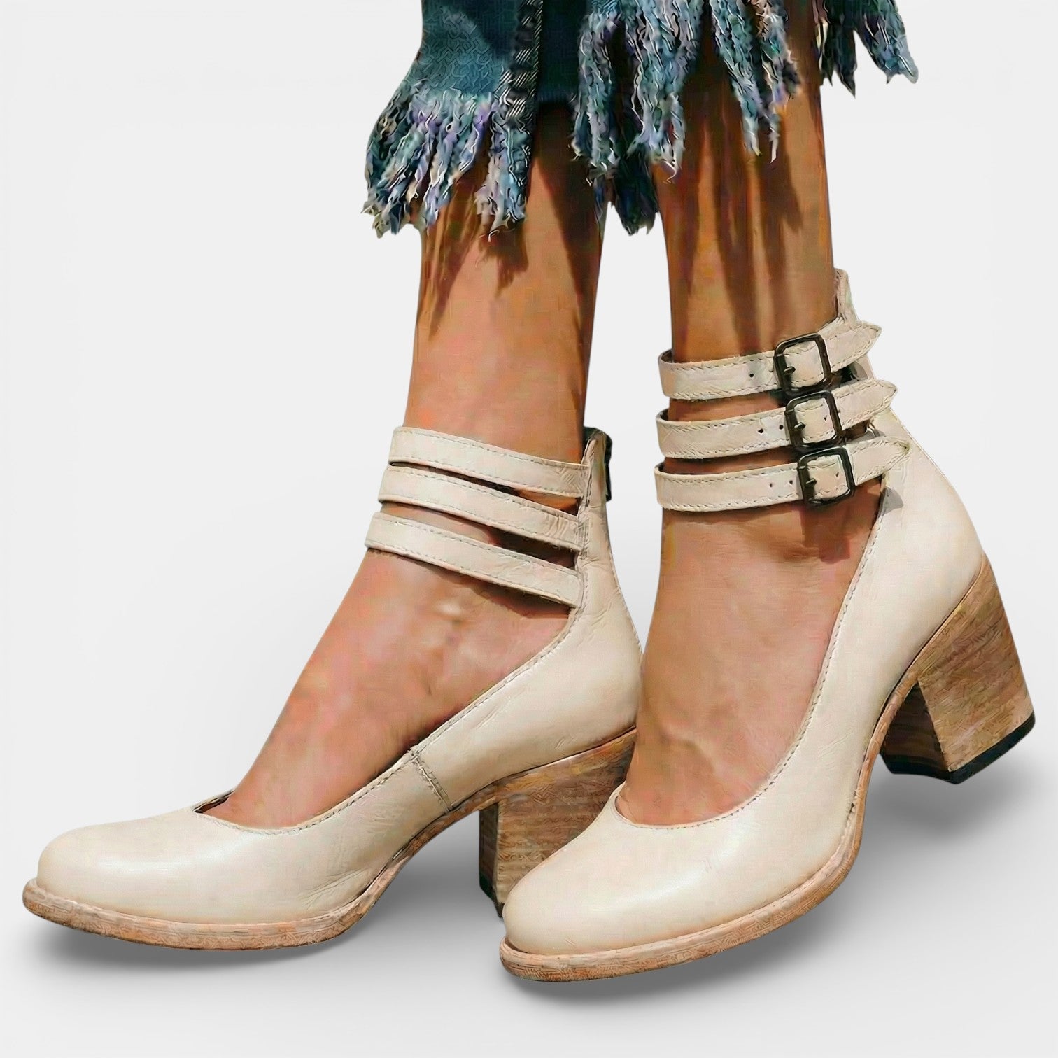 Women's Leather Block-Heel Sandals