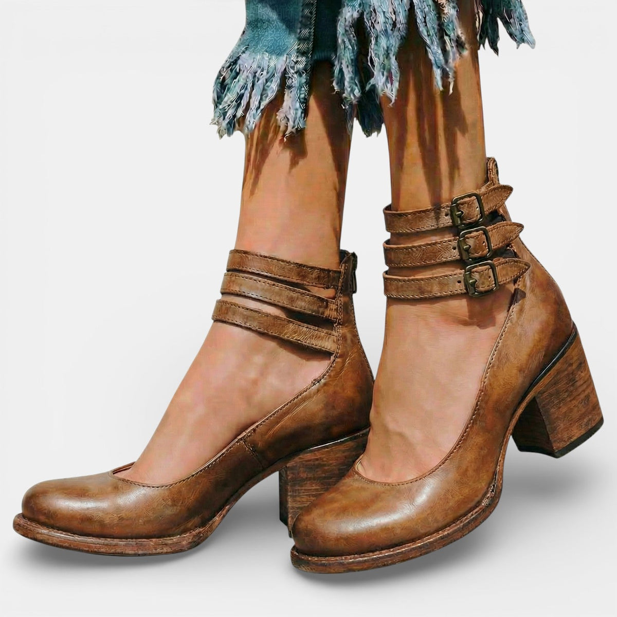 Women's Leather Block-Heel Sandals