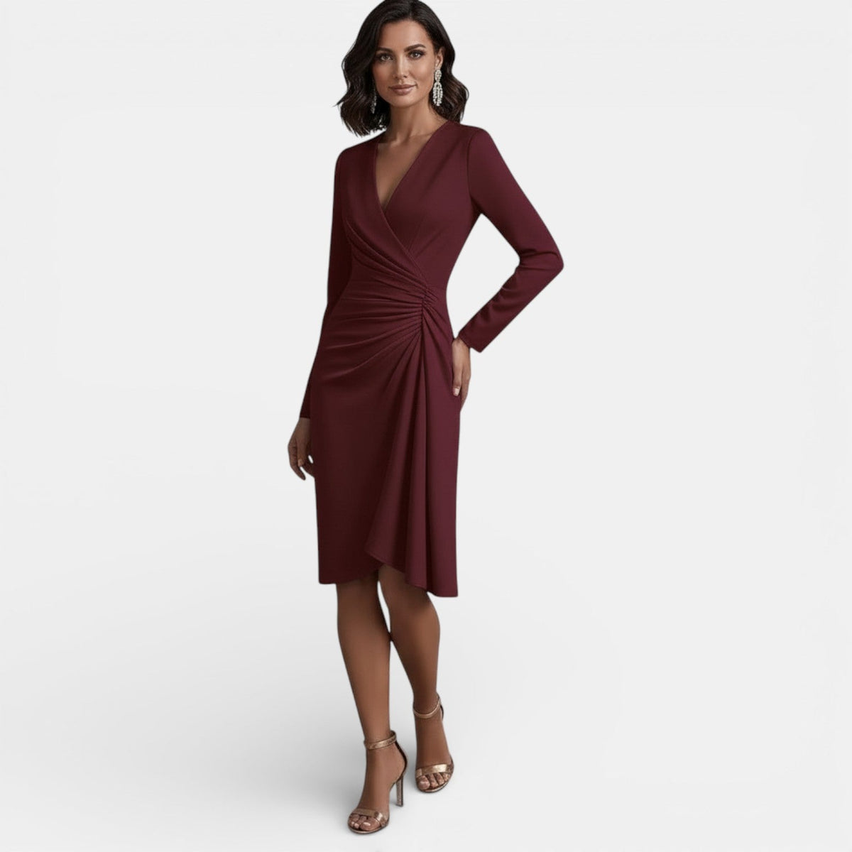 Women's Elegant V-Neck Midi Dress