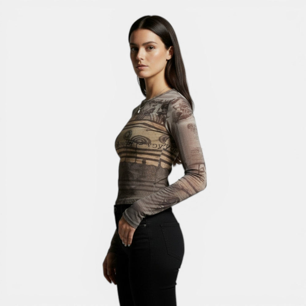 Women's Printed Mesh Long Sleeve Top Lightweight Fit