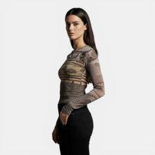 Women's Printed Mesh Long Sleeve Top Lightweight Fit