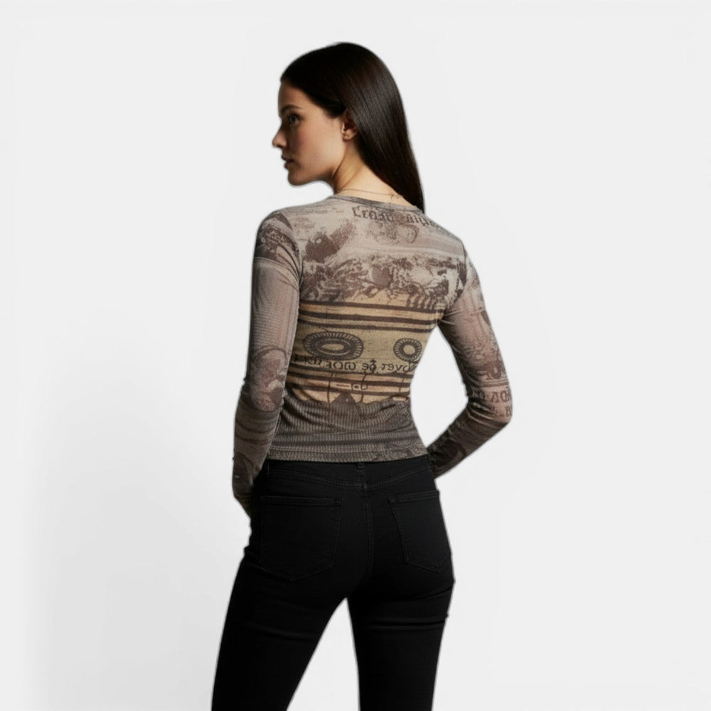 Women's Printed Mesh Long Sleeve Top Lightweight Fit