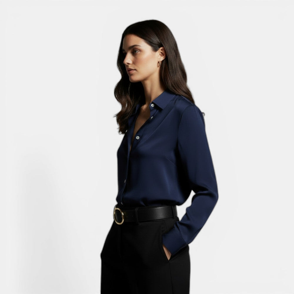 Women's Loose-fitting Shirt with Lapel and Buttons, Long Sleeve