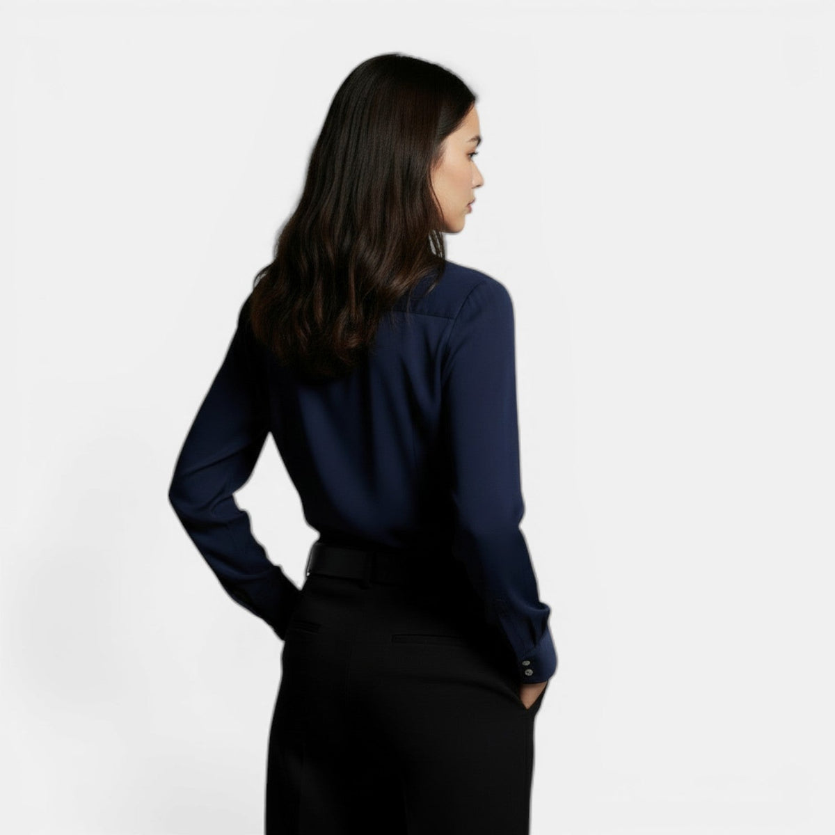 Women's Loose-fitting Shirt with Lapel and Buttons, Long Sleeve