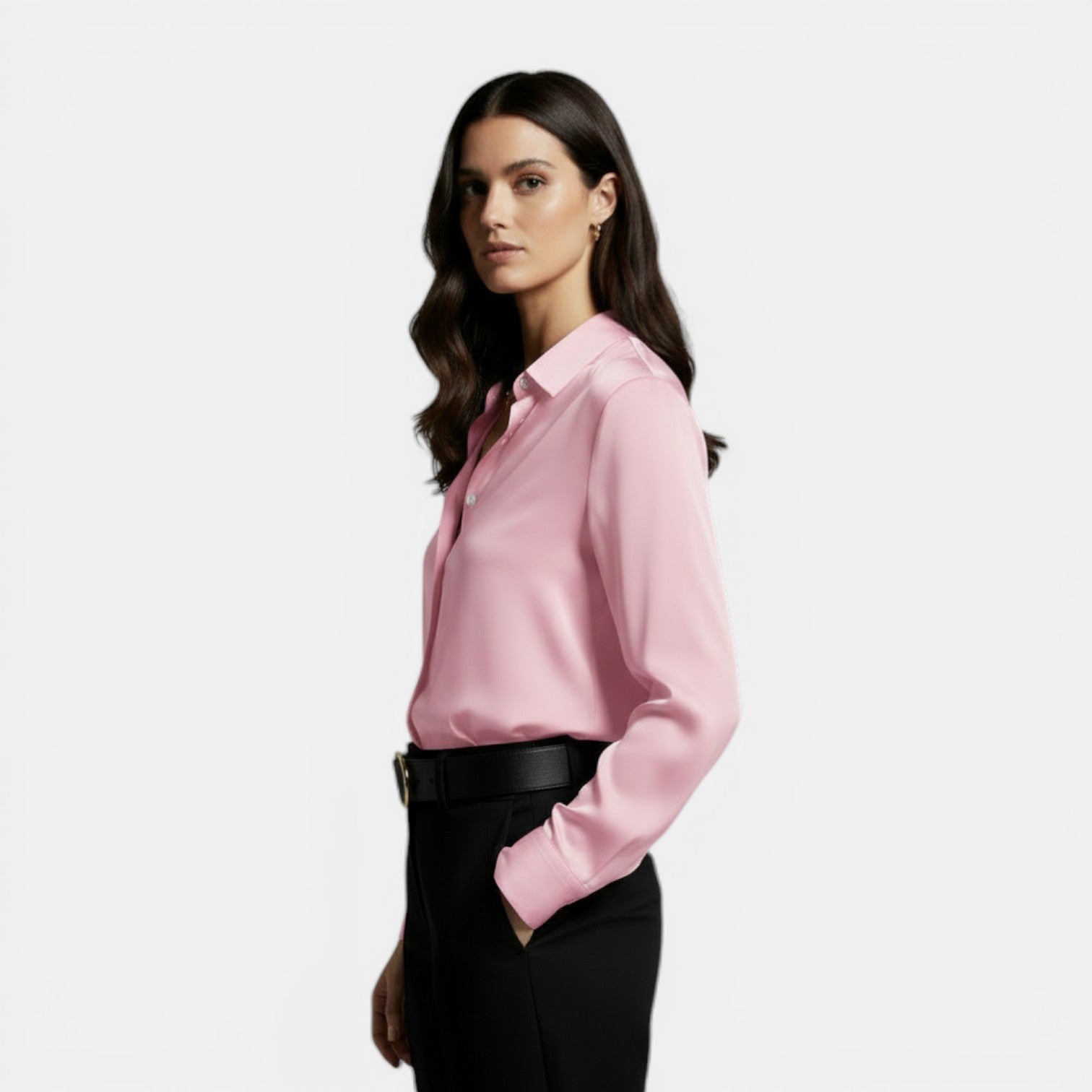 Women's Loose-fitting Shirt with Lapel and Buttons, Long Sleeve