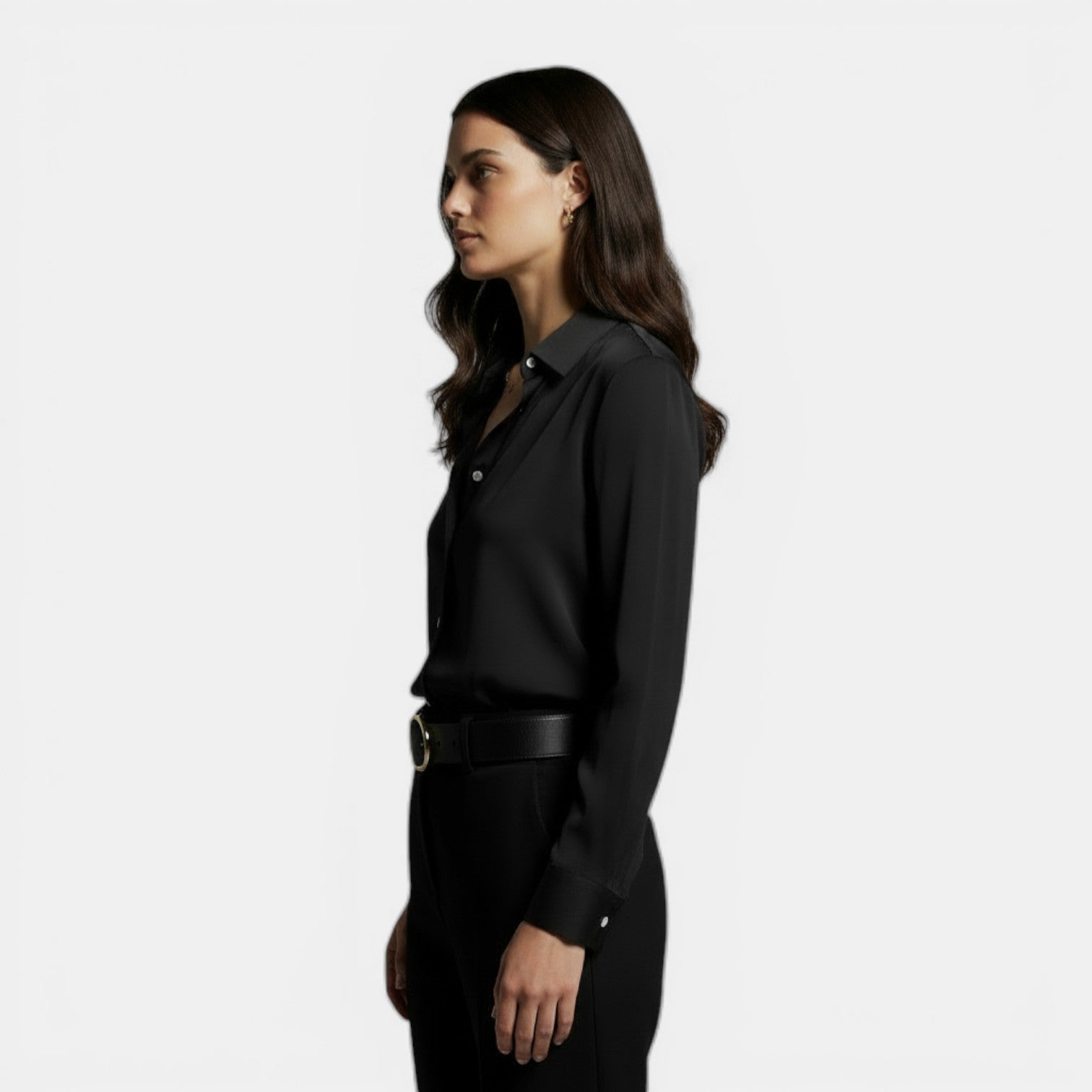 Women's Loose-fitting Shirt with Lapel and Buttons, Long Sleeve