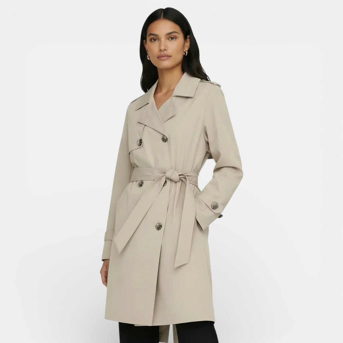 Women's Double-Breasted Midi Trench Coat for Mid-Season