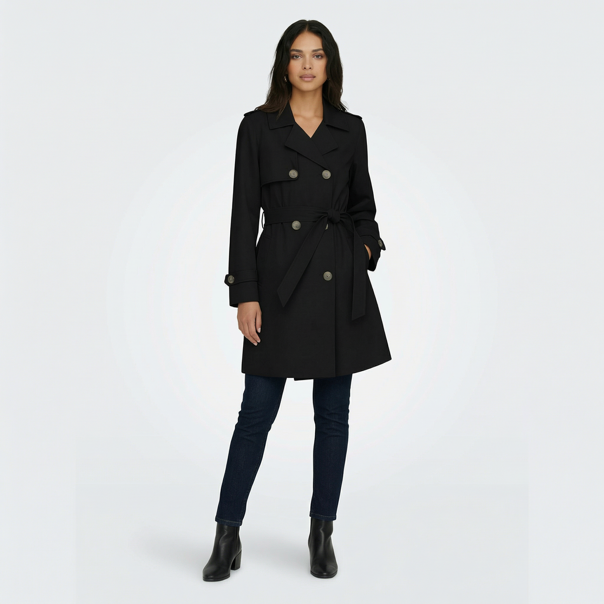 Women's Double-Breasted Midi Trench Coat for Mid-Season