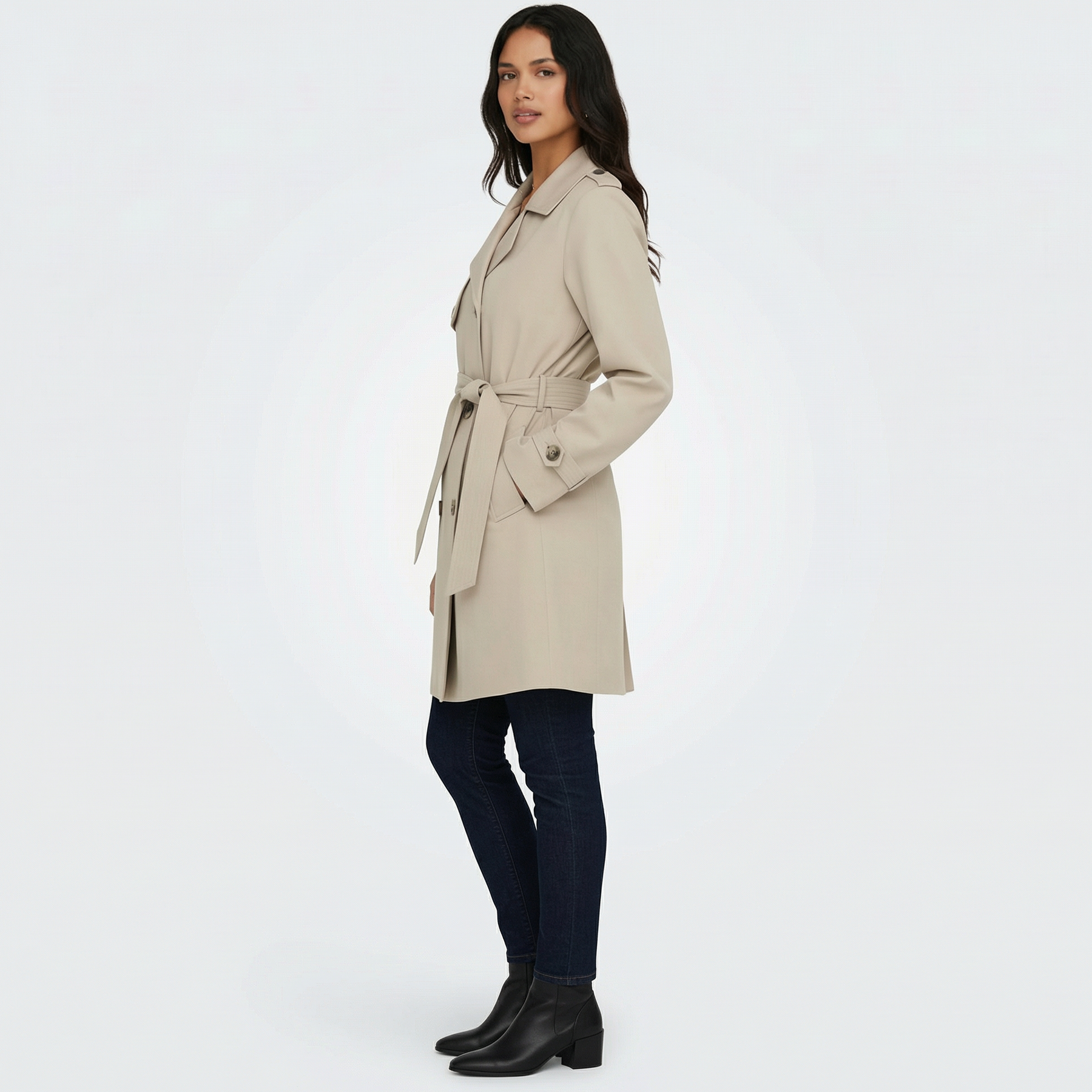 Women's Double-Breasted Midi Trench Coat for Mid-Season