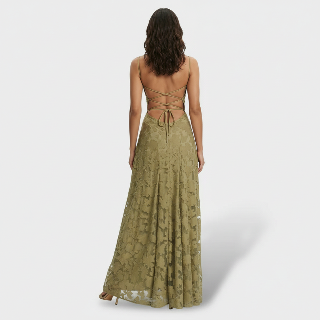 Women's Floral Open Back Long Party Dress