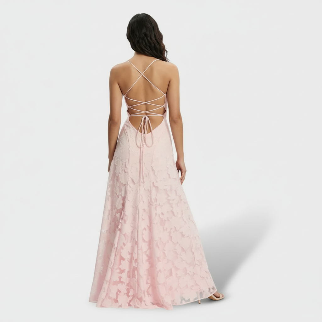 Women's Floral Open Back Long Party Dress