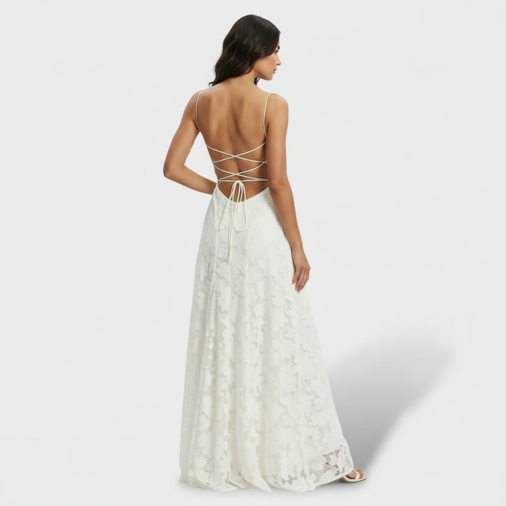 Women's Floral Open Back Long Party Dress