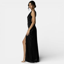 Long Satin Dress with Open Back and Slit