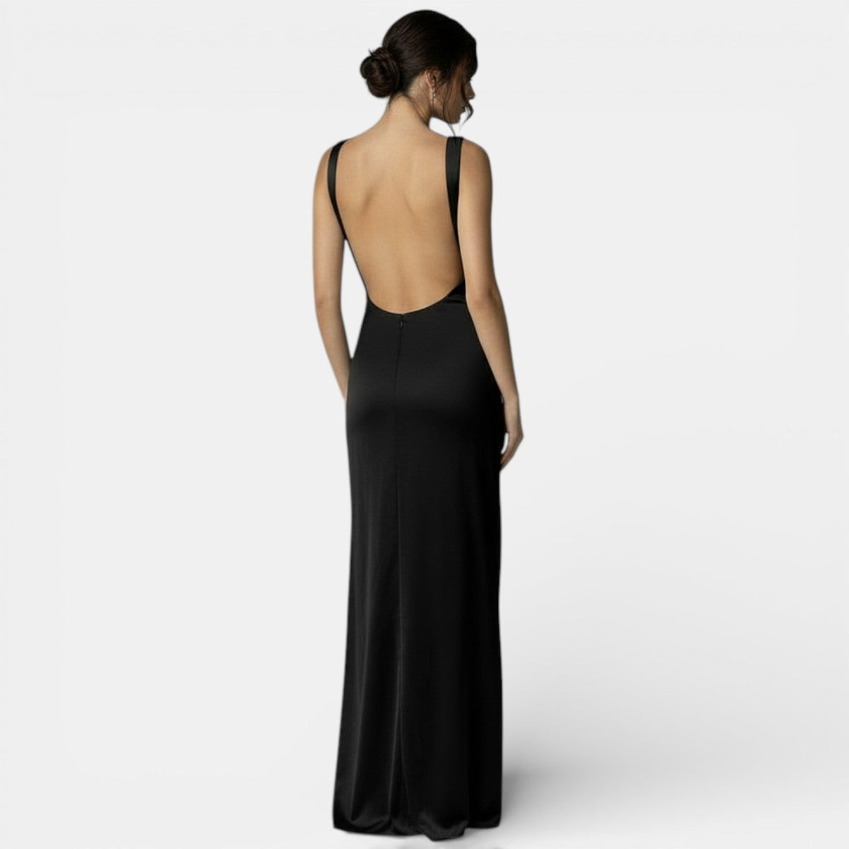 Long Satin Dress with Open Back and Slit