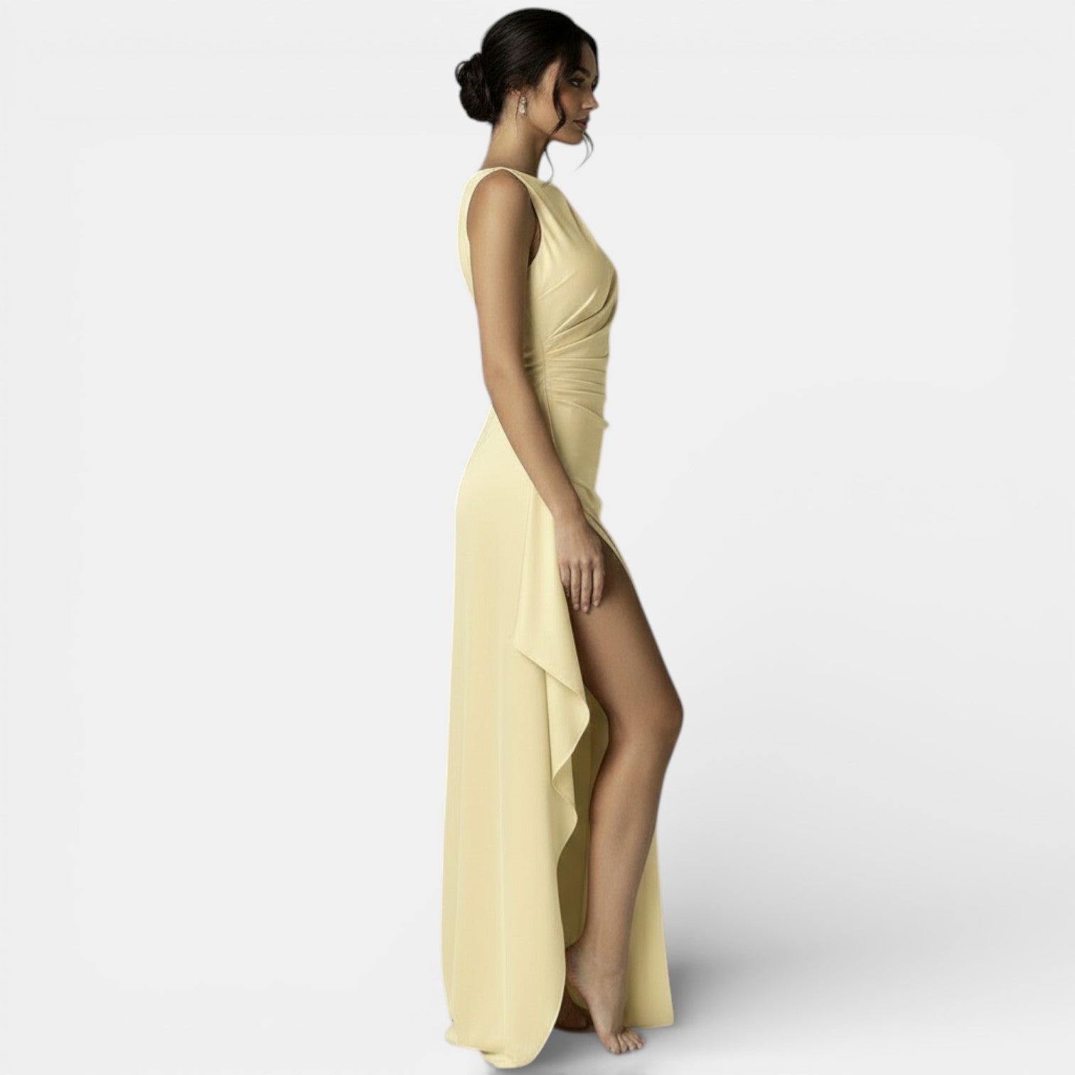 Long Satin Dress with Open Back and Slit